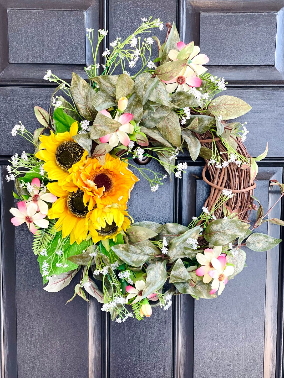 Sunflower Wreath for Front Door, Spring Summer Sunflower With ...