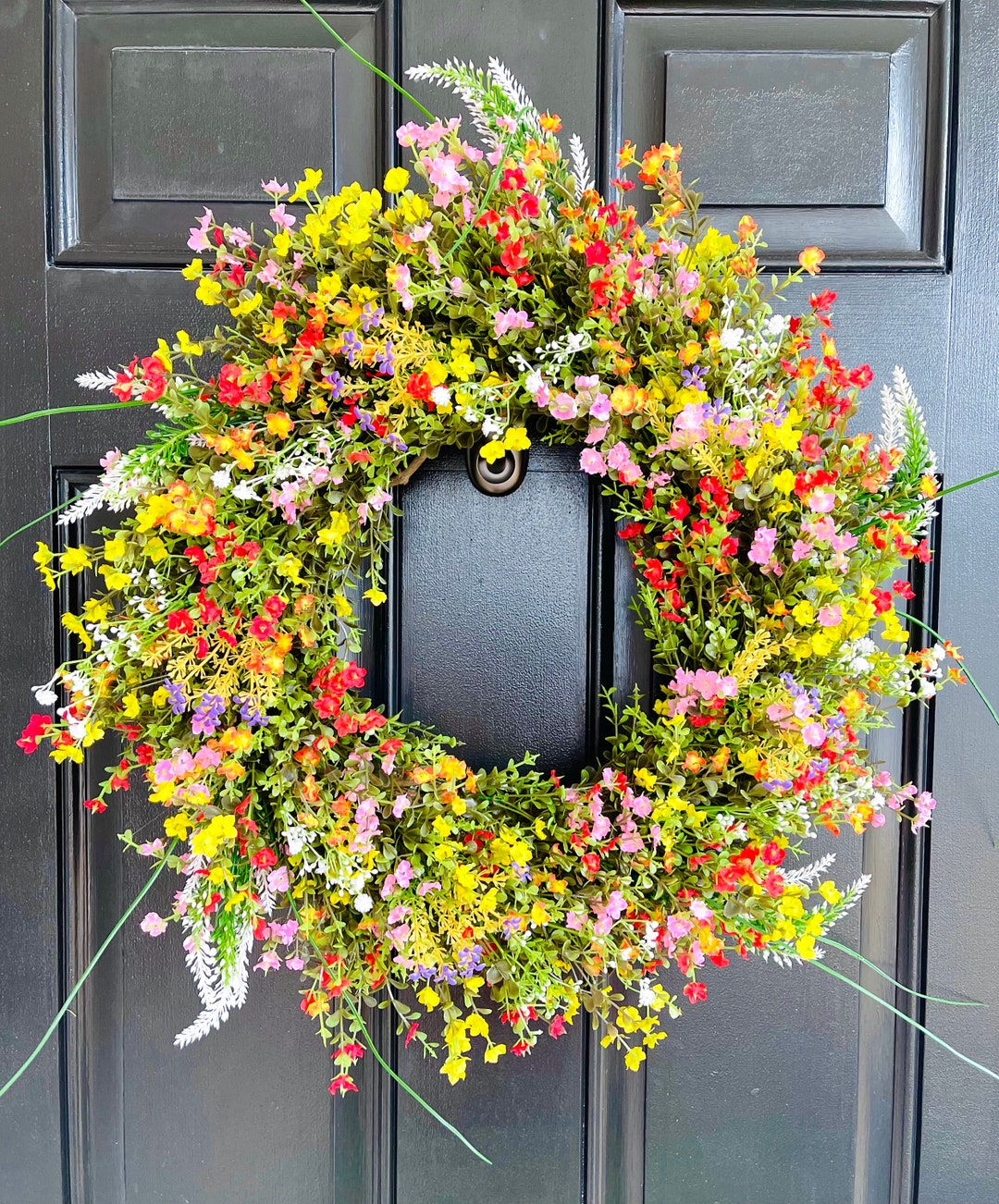Colorful Spring Summer Wreath for Front Door, Wildflower Year Round ...
