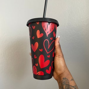 Heart Design Tumblr Cup | Starbucks Inspired | Gift | White Black Cold Drinks | Valentines | Christmas | No Logo| Holographic | Reusable |