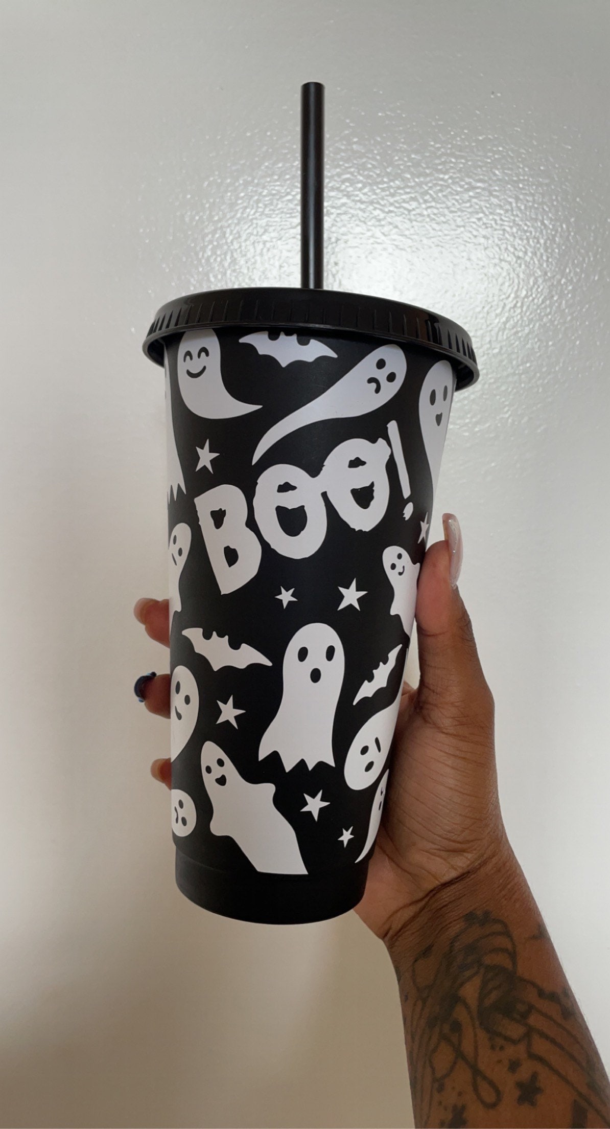 Halloween Tumbler Cup | Ghost Design | Black | White | Cold Cup | Starbucks  Inspired | Vinyl | Reusable | - Etsy