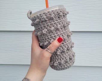 30oz Crochet Coffee Cozy, Gray Drink Sleeve