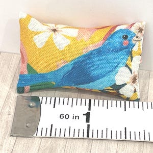 Dolls house cushion (single) with bird print 12th scale.