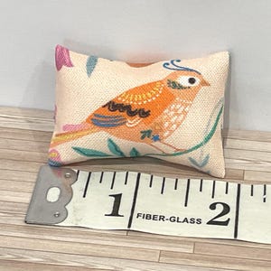 Dolls house cushion (single) with bird print 12th scale.