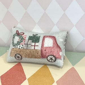 Dolls house cushion (single) with Christmas print 12th scale.