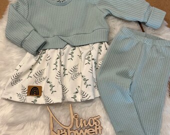 Girly Sweater Kleidchen mit Leggins und Knotenhaarband, Baby Set