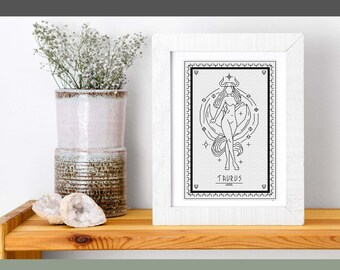 TAURUS BLACKWORK PATTERN - Zodiac Series