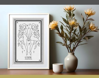 GEMINI  BLACKWORK PATTERN - Zodiac Series