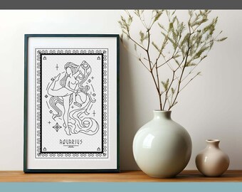 AQUARIUS BLACKWORK PATTERN - Zodiac Series