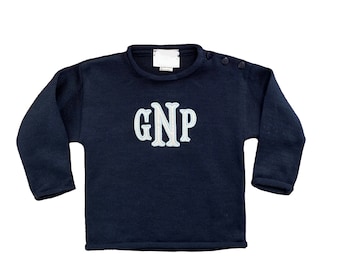 Monogrammed Baby/Toddler Roll Neck Sweater in Navy