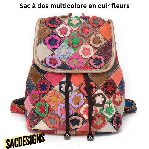 Multicolored Flower Leather Backpack Etsy Canada