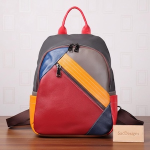 Sac à dos multicolore en cuir symboles géo0métrique