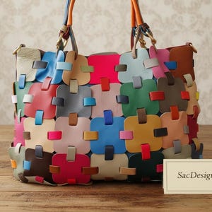 Sac poignet et épaule fourre-tout cuir tressé véritable multicolore