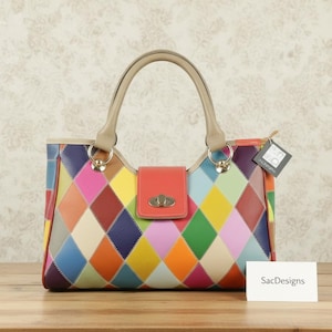 Bolso de hombro de piel con patchwork de diseñador