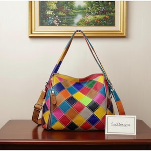 Bolso de mano de piel auténtica para mujer, gran capacidad, bolso tote, piel de vacuno, patchwork