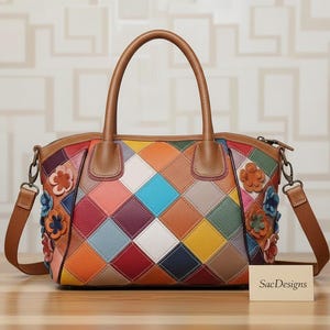 Borsa in pelle patchwork, moda casual, con lati diversi