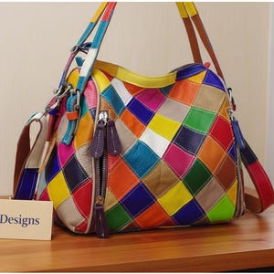 Sac à main en cuir véritable pour femme, grande capacité, fourre-tout, cuir de vache, patchwork