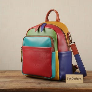 Kleurrijke regenboog patchwork rugzakken van zacht leer