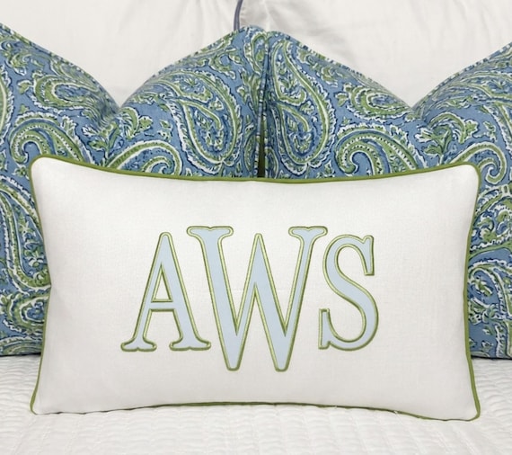 Large Monogram Applique Pillow Cover-Embroidered Pillow-Personalized Pillow-Large Lumbar Pillow-Queen/King Bed Pillow-Accent Pillow