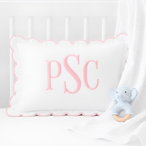 Personalized Name Pillow Cover, Custom Chenille Nursery Pillowcase, Girls Room Decor, Scalloped Pillow Cover, Birthday Gift