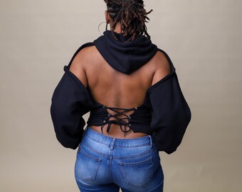 Black Backless Hoodie