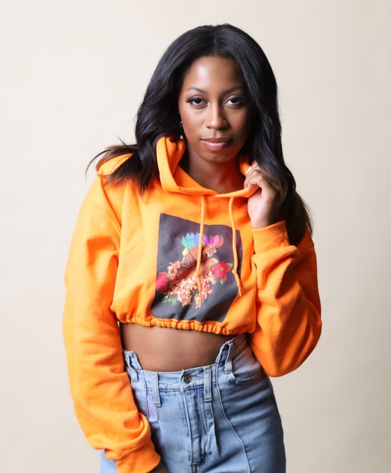 Orange Cropped Artwork Hoodie Etsy