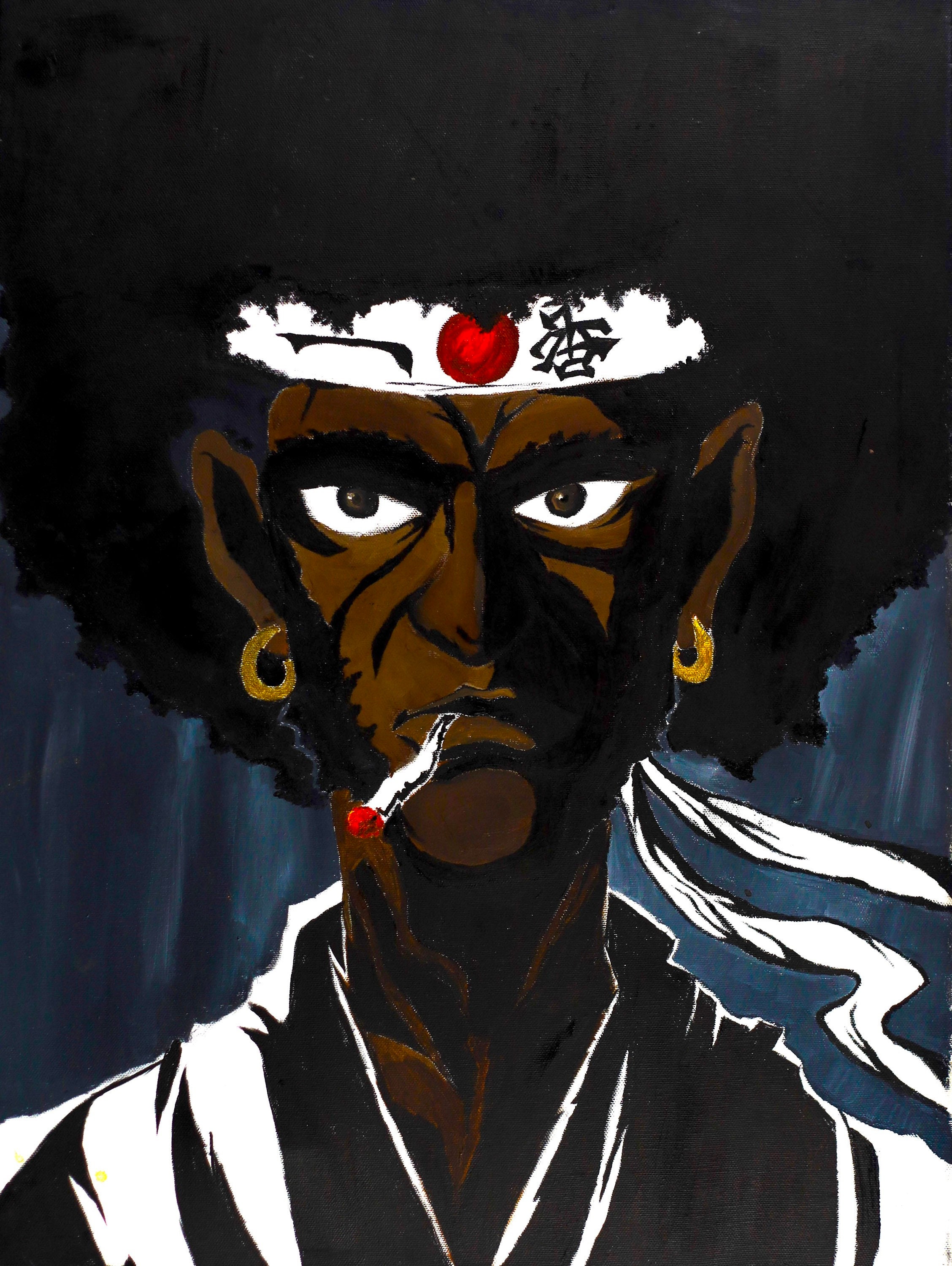 Afro Samurai Smoking Weed Anime Graphic · Creative Fabrica