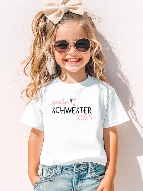 Große Schwester T-Shirt Schwangerschaft verkünden personalisiertes T-Shirt Große Schwester 2025 personalisierte Kinder T-Shirts Geschwister