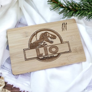 Breakfast board child personalized snack board gift boy birthday gift dino wood with engraving board T-Rex dino gift