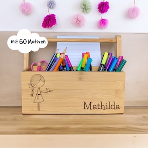 Stiftehalter Kinder personalisiert Stiftebox Geschenk Einschulung Stiftebecher Holz Bambus Stifteköcher Stiftebox mit Gravur personalisiert