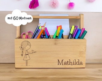 Stiftehalter Kinder personalisiert Stiftebox Geschenk Einschulung Stiftebecher Holz Bambus Stifteköcher Stiftebox mit Gravur personalisiert