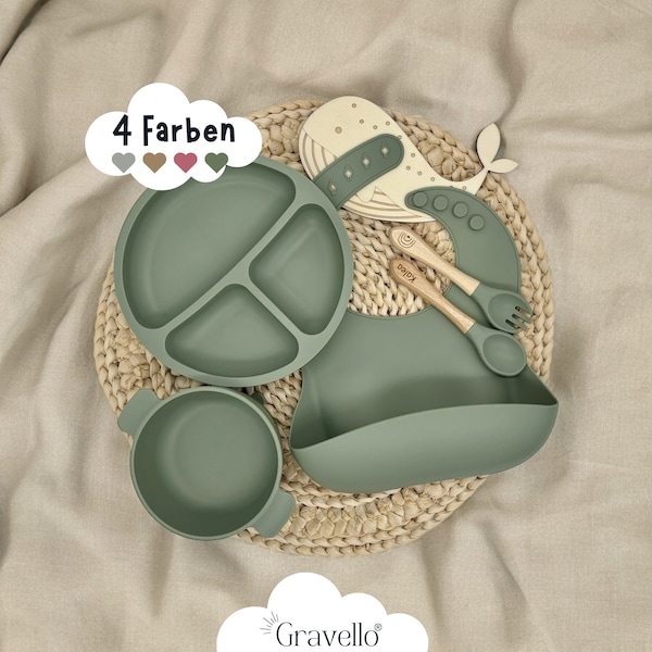 Kindergeschirr Baby Geschenk Taufe Baby Geschirr Kinderbesteck mit Name Geschenk Geburt Baby Geschirr-Set für Baby personalisiert Saugfnapf