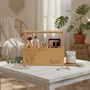 Geschenk für Freundin Makeup-Organizer Geschenkidee für Sie Schreibtischorganizer aus Bambus Beauty Organizer