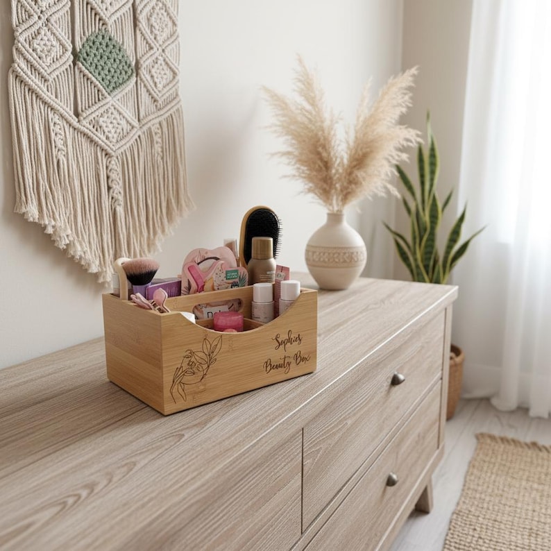 Geschenk für Freundin Makeup-Organizer Geschenkidee für Sie Schreibtischorganizer aus Bambus Beauty Organizer