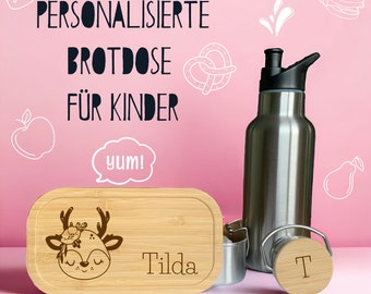 Personalized lunch box for children, stainless steel lunch box with bottle, snack box with name, bento box, gift for starting school, daycare child