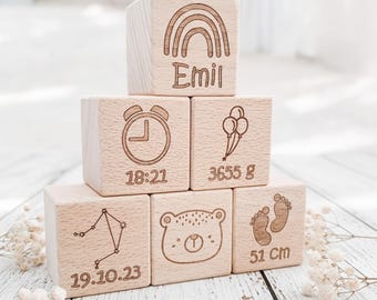 Babygeschenk Geschenk Geburt Geschenkidee Taufe Bauklötze mit Geburtsdaten und Namen graviert Taufgeschenk Holzklötze Geschenke für Baby