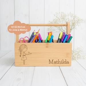 Regalo de vuelta al cole, caja de lápices personalizada, portalápices de madera infantil, estuche con grabado, idea de regalo para escolares