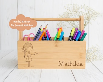Back to school gift, personalized pencil box, children's wooden pencil holder, pencil case with engraving, gift idea for schoolchildren