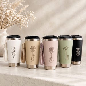 Thermobecher personalisiert Geburtsblume Weihnachtsgeschenk Freundin Kaffeebecher mit Name Doppelwandiger Becher graviert Geschenk Kollegin
