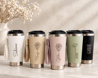 Thermobecher personalisiert Geburtsblume Weihnachtsgeschenk Freundin Kaffeebecher mit Name Doppelwandiger Becher graviert Geschenk Kollegin