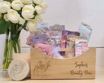 Personalized gift set women gift box wellness box gift Christmas makeup organizer personalized desk organizer wood