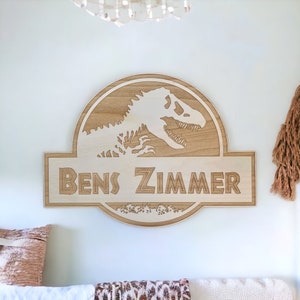 Door sign children's room wall decoration dino name plate boy gift personalized lettering wood board engraving gift sustainable Christmas