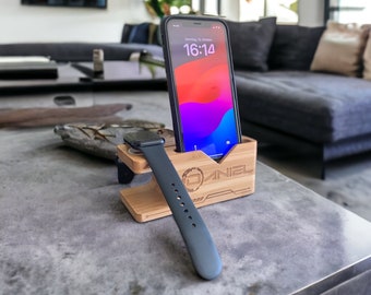 Geschenk für Männer personalisiert Handyhalterung Smartphone Docking Station Ladestation Holz Geschenk Papa Weihnachten Freund Geschenk