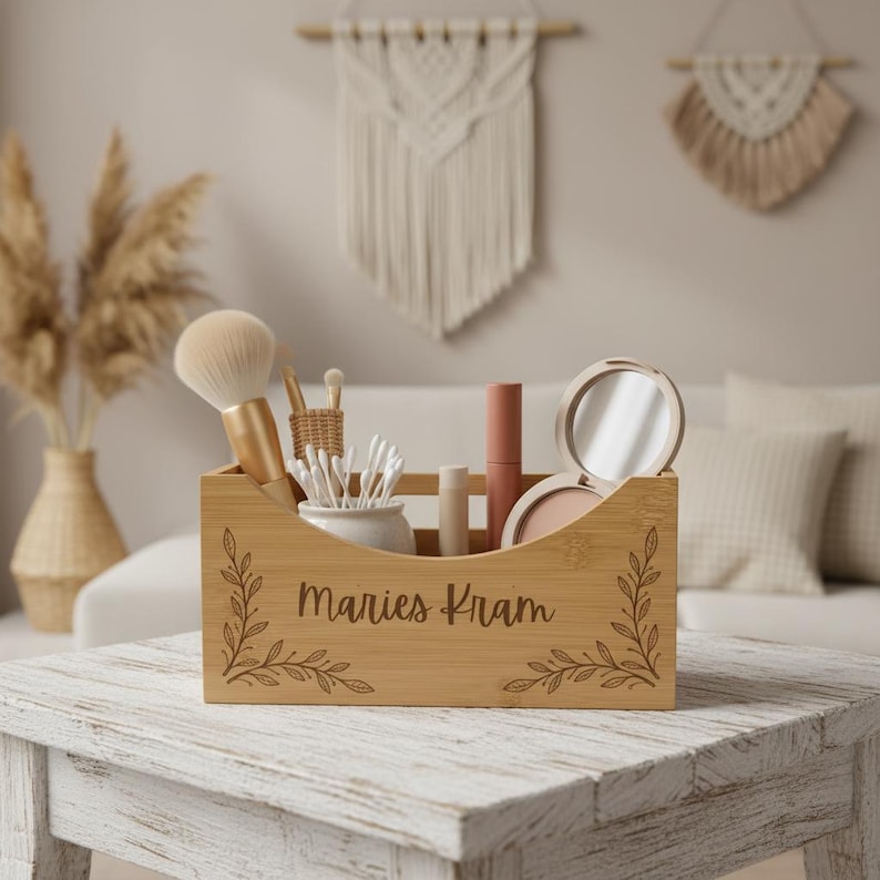 Geschenk für Freundin Makeup-Organizer Geschenkidee für Sie Schreibtischorganizer aus Bambus Beauty Organizer