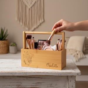 Geschenk für Freundin Makeup-Organizer Geschenkidee für Sie Schreibtischorganizer aus Bambus Beauty Organizer