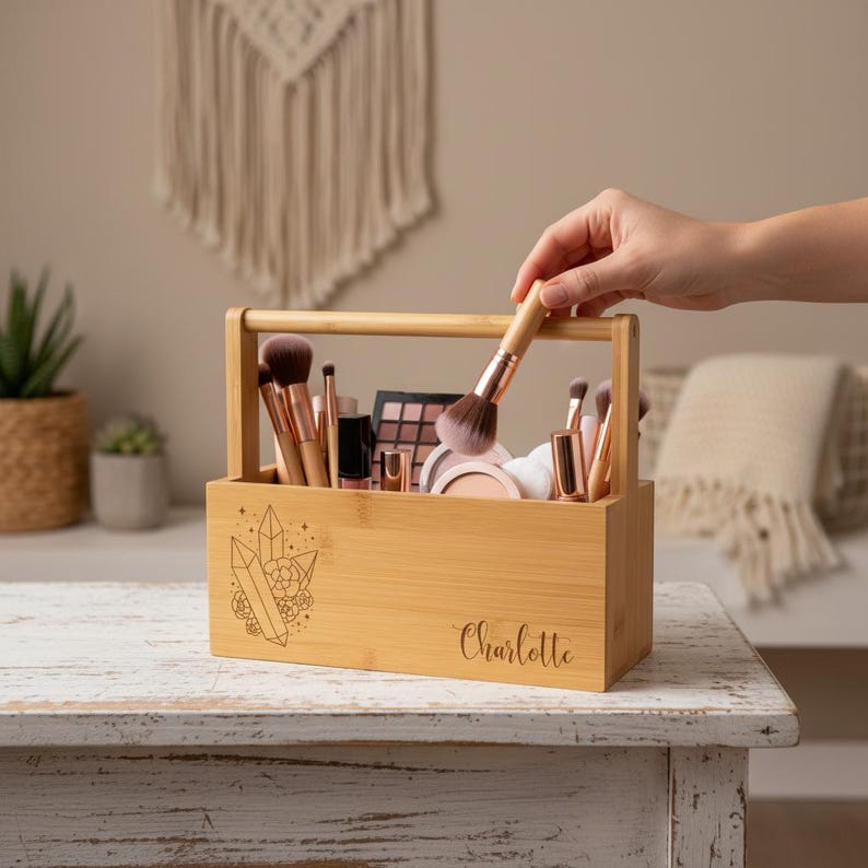 Geschenk für Freundin Makeup-Organizer Geschenkidee für Sie Schreibtischorganizer aus Bambus Beauty Organizer