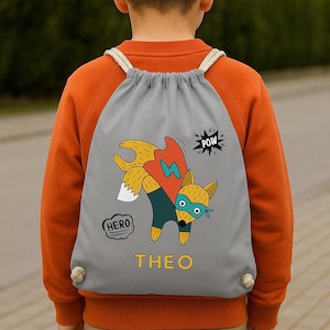 Cadeau voor schoolinschrijving, gepersonaliseerde sporttas, stoffen tas voor kinderen, kleuter, kinderopvang, cadeau-sporttas met naam, cadeau-idee jongen