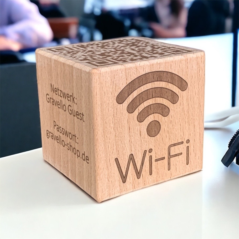 Wifi Password Sign Wooden Cube With QR Code Scanning WLAN Guest