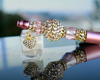 Rose Blush Perlen Stift mit Herz Anhänger : Bling Hochzeitsstift