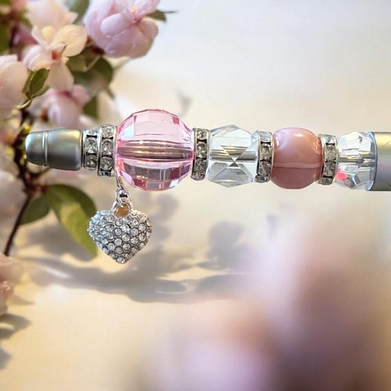 Pink Beaded Pen: Silver Bling, Wedding Guest Book, Journal