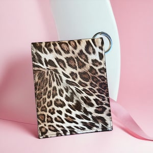 Monedero con llavero de piel sintética, tarjetero con estampado de leopardo